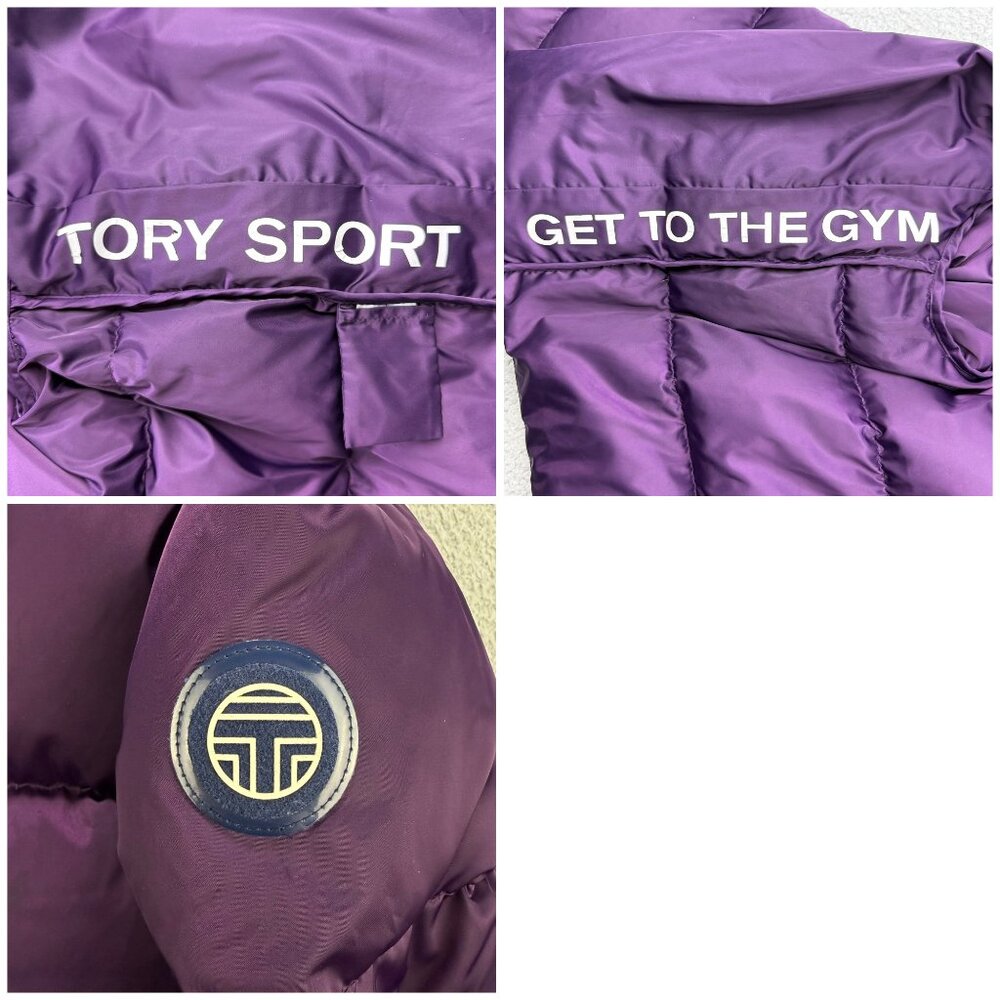 Tory Burch Sport Jacket Womens Extra Small XS Purple Down Puffer Cropped Satin 2 - Picture 6 of 11